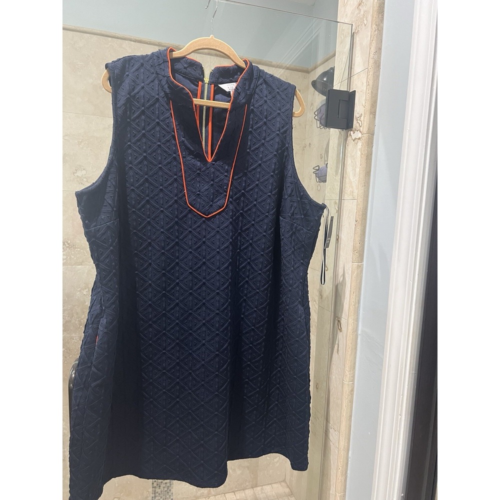 Crown & Ivy Navy Blue Orange Jacquard Midi Dress Curvy 3X NEW